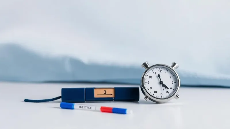 Bandelettes de dépistage salivaire et chronomètre sur fond clair