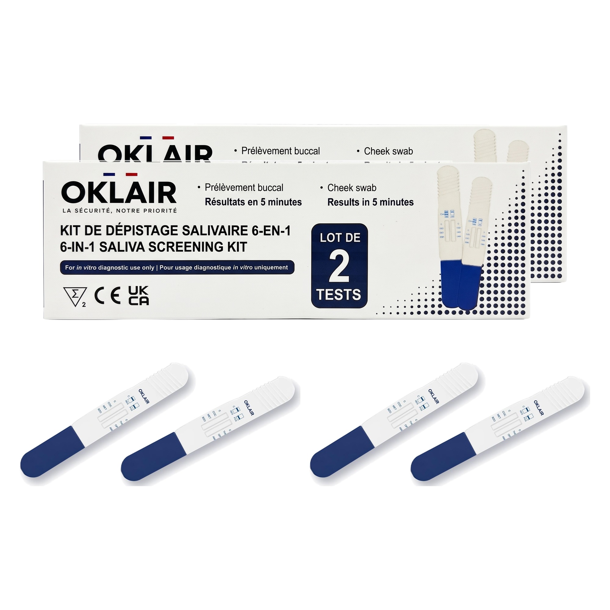Lot de 4 tests salivaires OKLAIR, 2 boîtes de 2